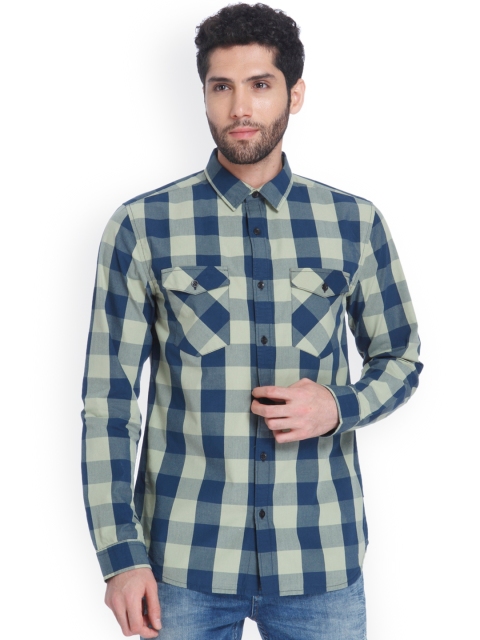 

ONLY & SONS Men Green & Navy Regular Fit Checked Casual Shirt