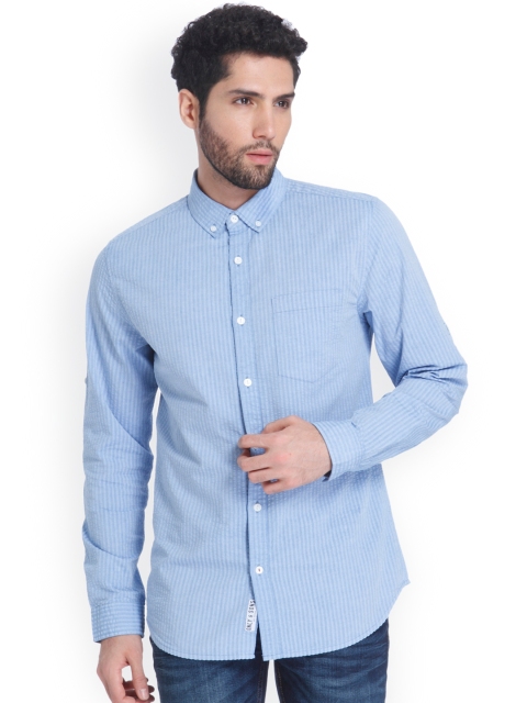 

ONLY & SONS Men Blue Standard Regular Fit Striped Casual Shirt