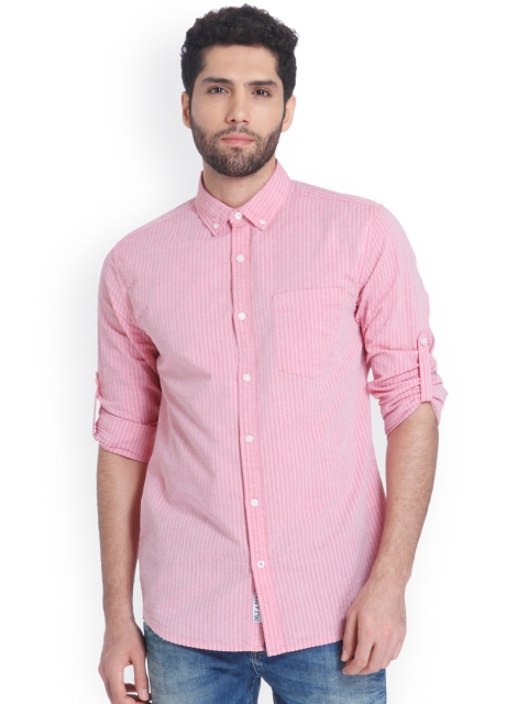 

ONLY & SONS Men Pink Standard Slim Fit Striped Casual Shirt