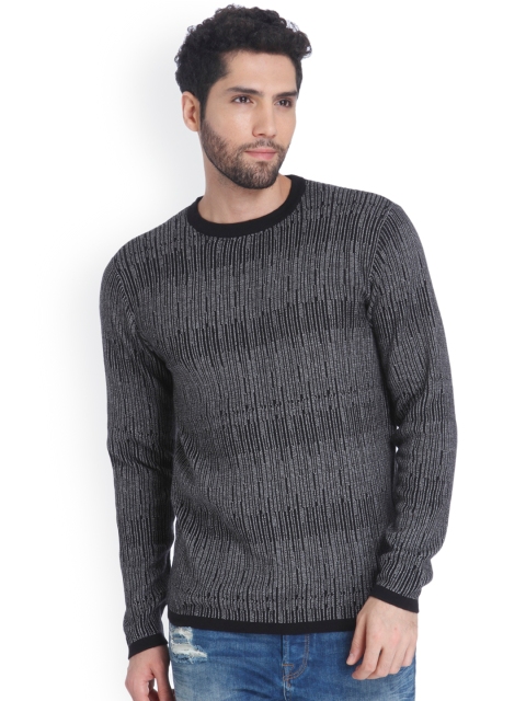 

ONLY & SONS Men Black & Grey Self Design Pullover