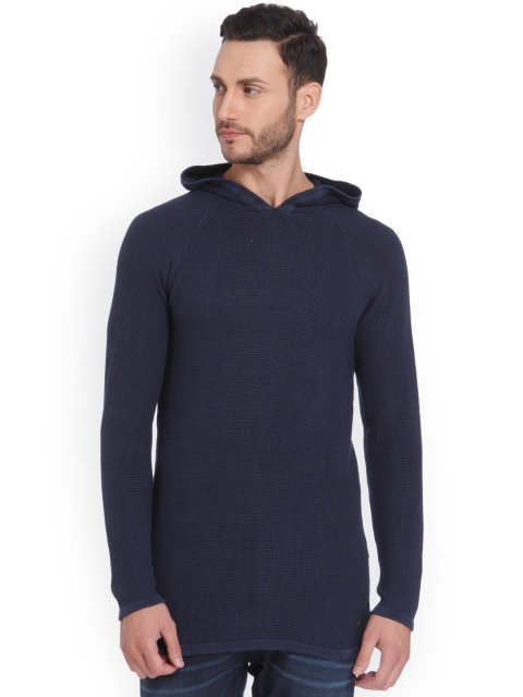 

ONLY & SONS Men Blue Solid Hooded Sweatshirt