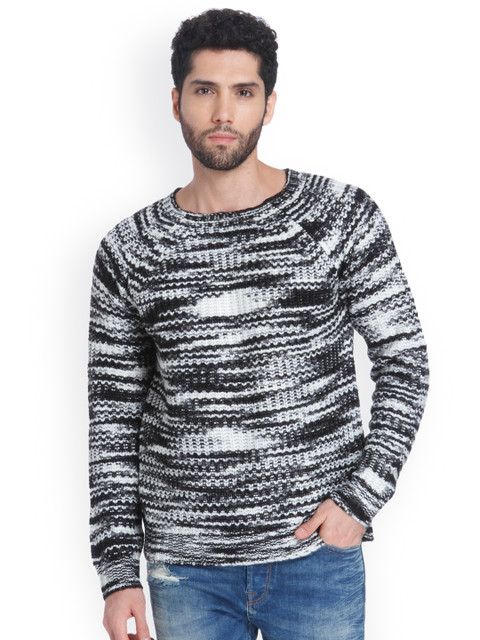 

ONLY & SONS Men Grey & Black Self Design Pullover