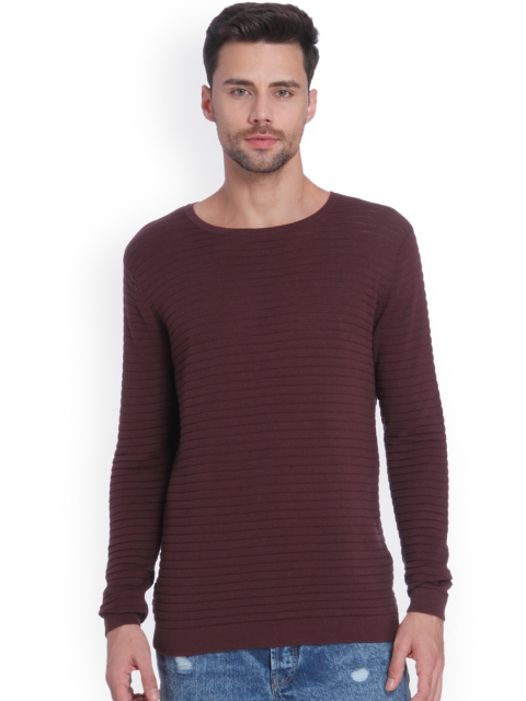 

ONLY & SONS Men Burgundy Striped Pullover