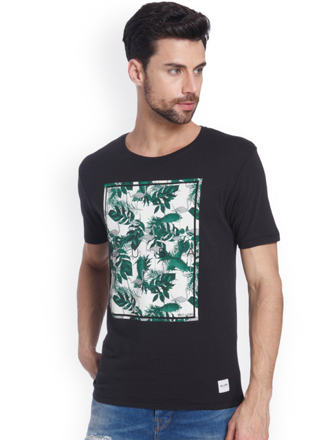 

ONLY & SONS Men Black Slim Fit Printed Round Neck T-shirt