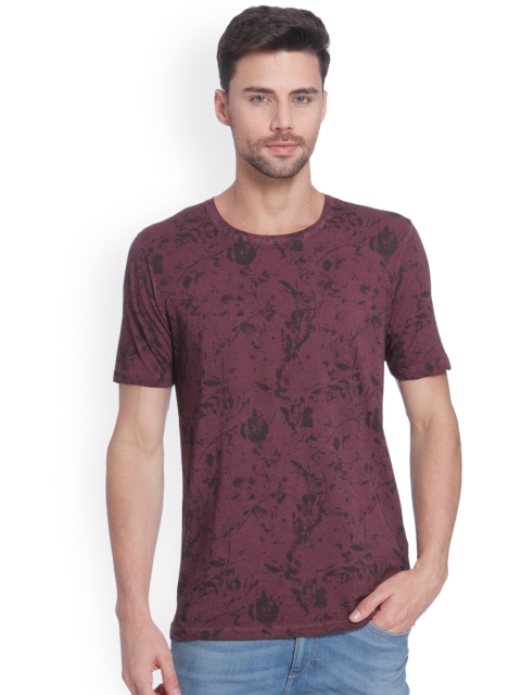 

ONLY & SONS Men Burgundy Printed Round Neck T-shirt