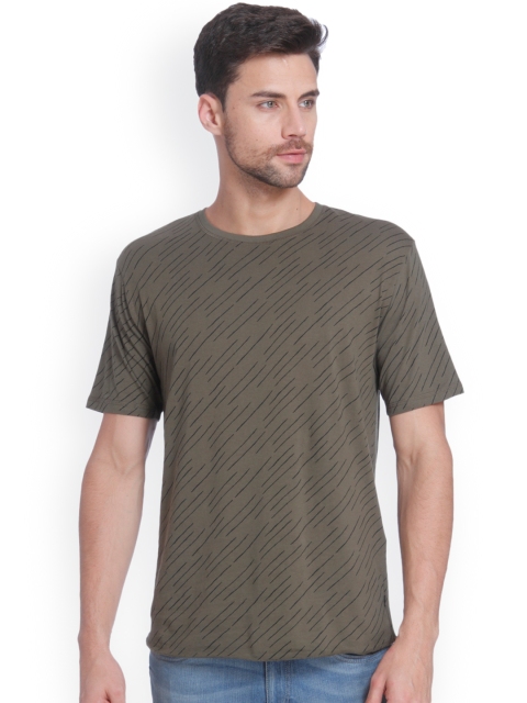 

ONLY & SONS Men Olive Green Printed Round Neck T-shirt