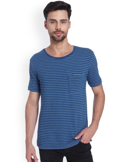 

ONLY & SONS Men Blue & White Striped Round Neck T-shirt