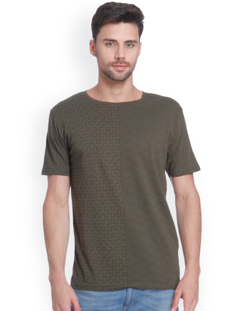 

ONLY & SONS Men Olive Green Printed Round Neck T-shirt