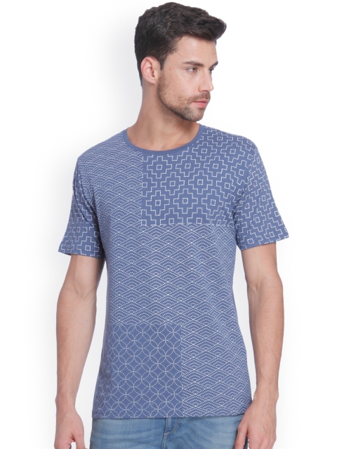 

ONLY & SONS Men Blue Printed Round Neck T-shirt