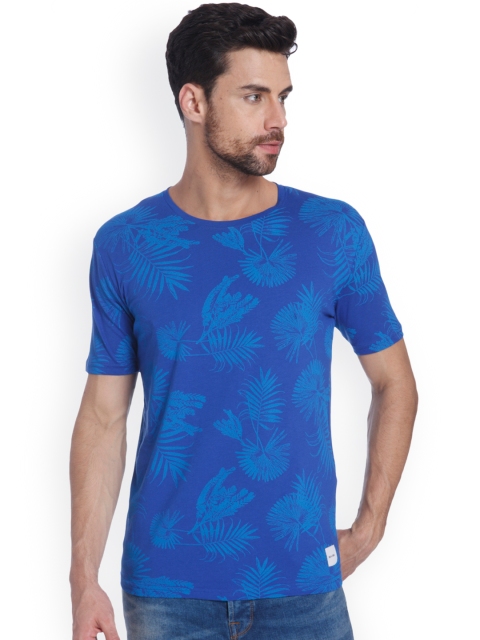 

ONLY & SONS Men Blue Printed Round Neck T-shirt