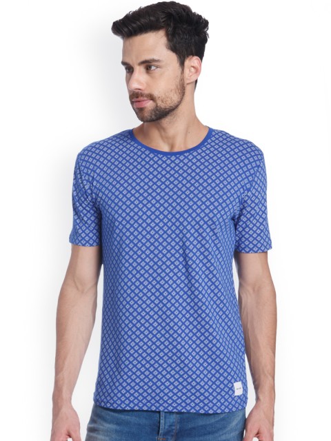 

ONLY & SONS Men Blue Printed Round Neck T-shirt