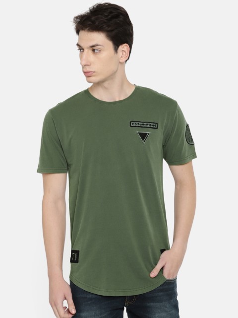 

ONLY & SONS Men Olive Green Solid Round Neck T-shirt