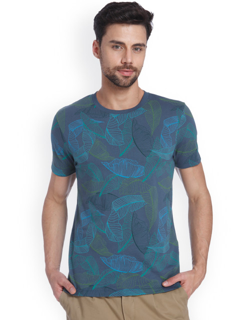 

ONLY & SONS Men Blue Printed Round Neck T-shirt