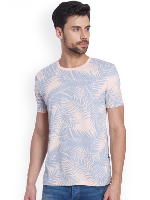 

ONLY & SONS Men Peach-Coloured Printed Round Neck T-shirt
