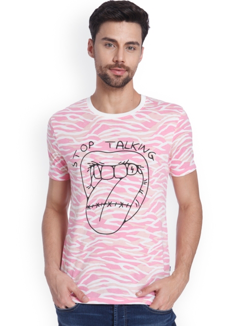 

ONLY & SONS Men Pink & White Printed Round Neck T-shirt