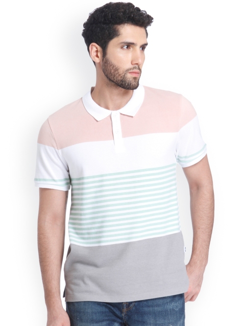 

ONLY & SONS Men Grey & White Colourblocked Polo Collar T-shirt