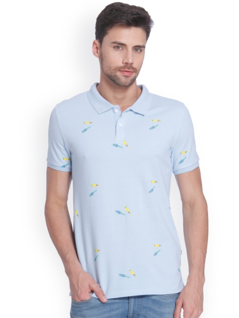 

ONLY & SONS Men Blue Printed Polo Collar T-shirt