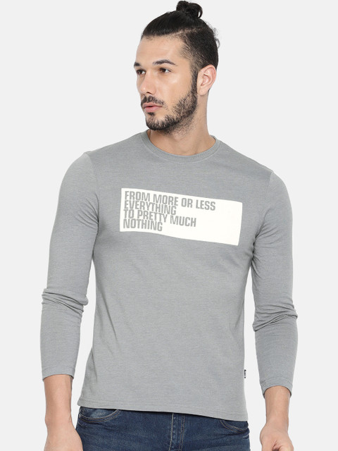

ONLY & SONS Men Grey Printed Round Neck T-shirt