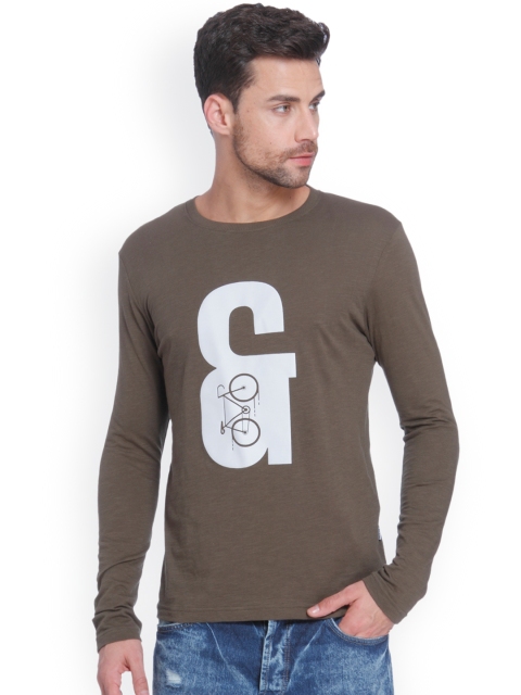 

ONLY & SONS Men Olive Green Printed Round Neck T-shirt