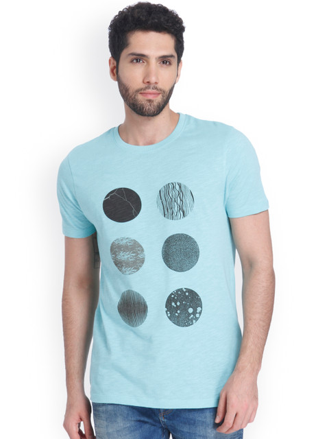 

ONLY & SONS Men Blue Printed Round Neck T-shirt