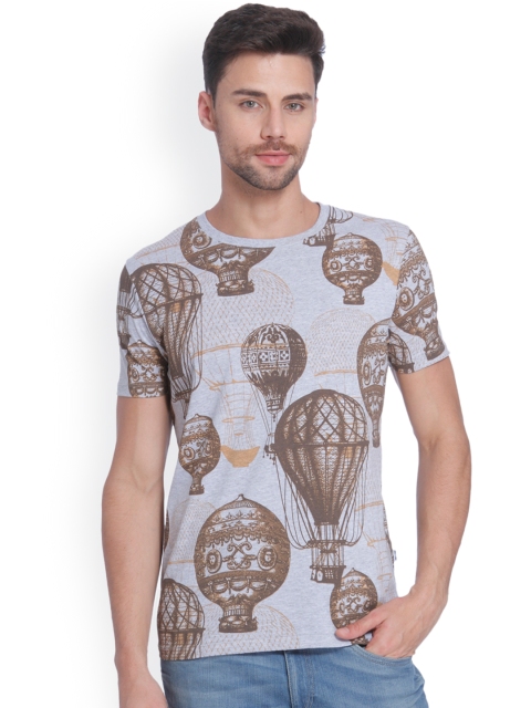 

ONLY & SONS Men Grey & Brown Printed Round Neck T-shirt