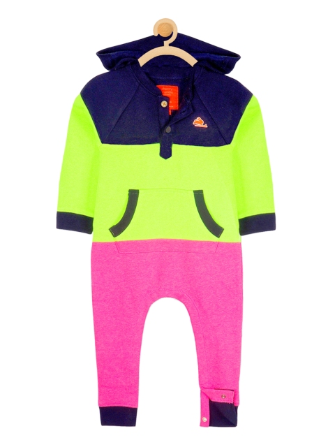 

Cherry Crumble Kids Green & Pink Colourblocked Rompers