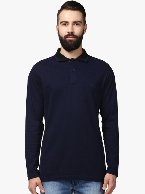 

ColorPlus Men Navy Blue Striped Polo Collar T-shirt