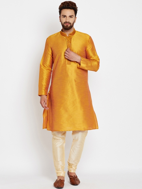 

SOJANYA Men Mustard Yellow Solid Straight Kurta