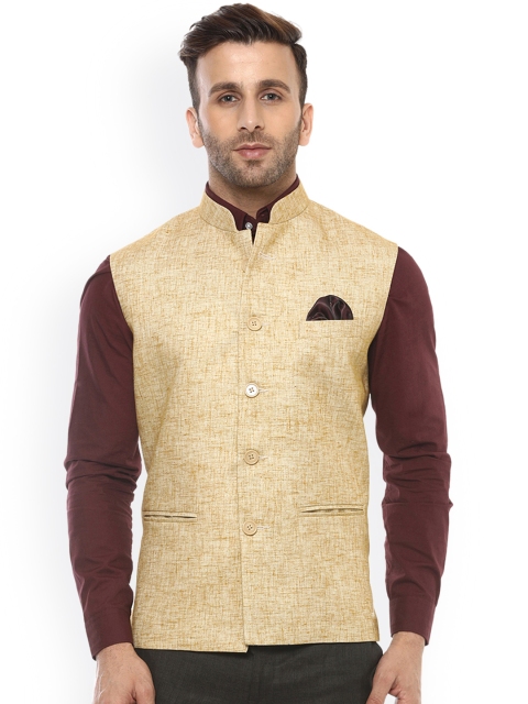 

Hangup Men Khaki Woven Design Nehru Jacket
