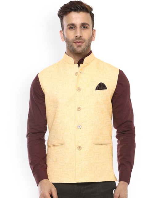 

Hangup Men Yellow Self-Design Nehru Jacket