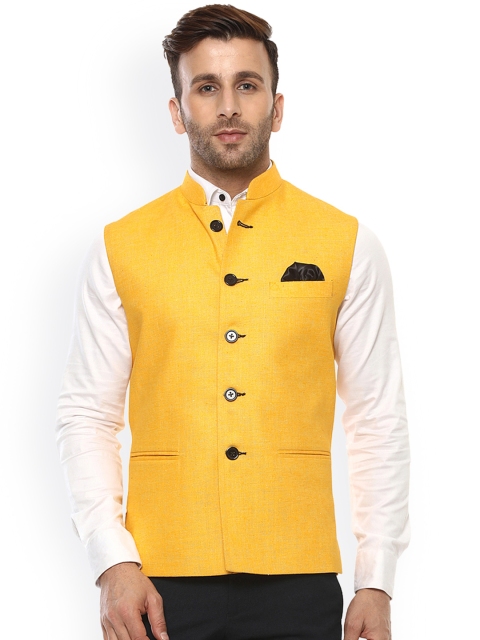 

Hangup Men Yellow Solid Nehru Jacket