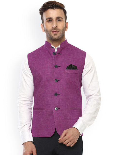 

Hangup Men Purple Self-Design Nehru Jacket