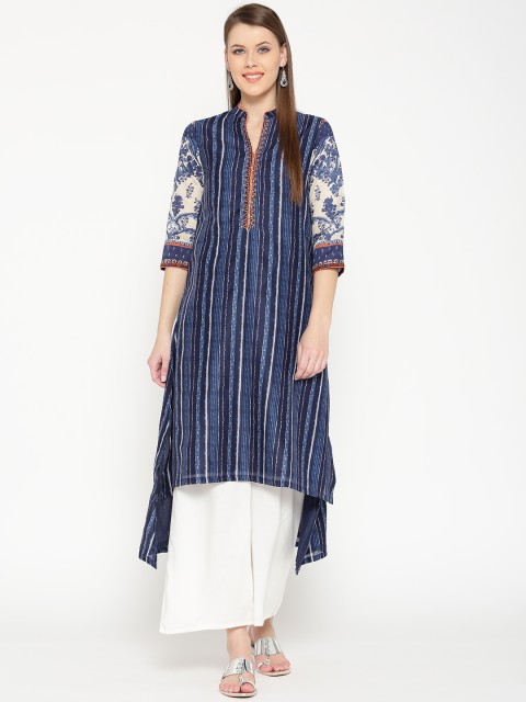 

Biba Women Navy Blue Printed Straight Kurta