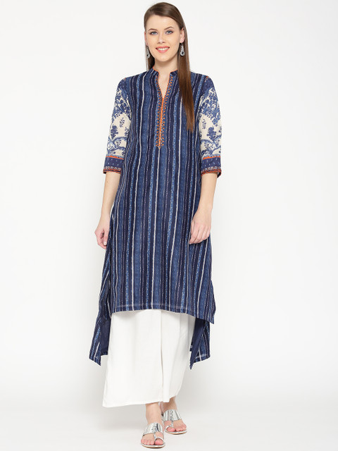 

Biba Women Navy Blue Printed A-Line Kurta