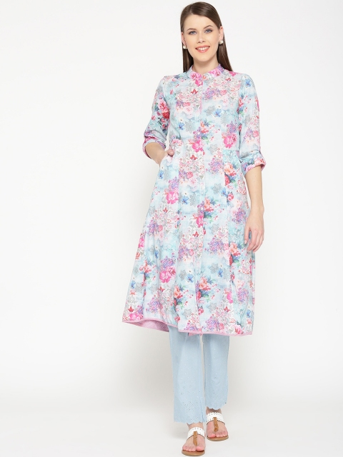 

Biba Women Blue Floral Print Kurta with Trousers
