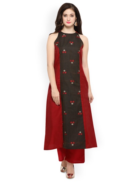 

Inddus Women Red & Black Woven Design A-Line Kurta
