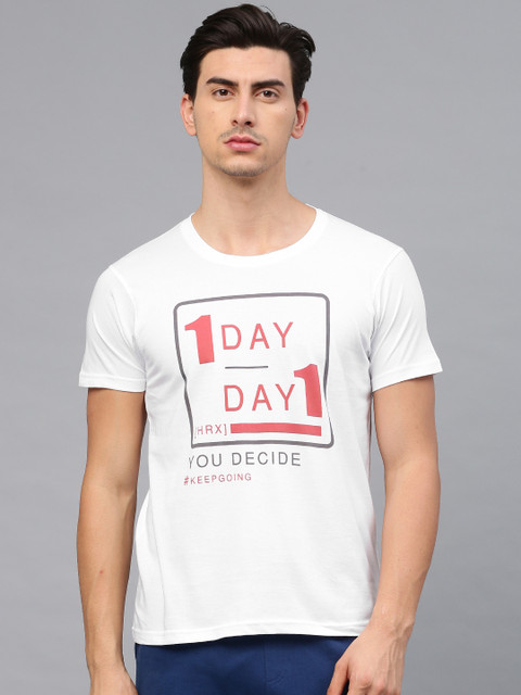 

HRX by Hrithik Roshan Men White Printed Round Neck T-shirt