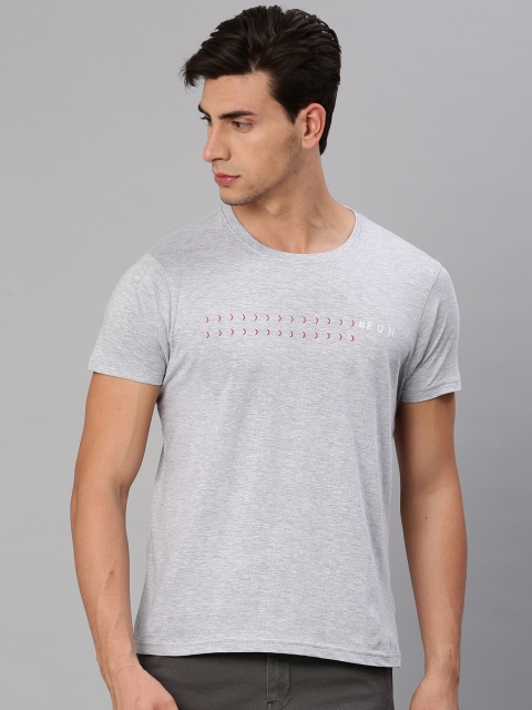 

HRX by Hrithik Roshan Men Grey Melange Printed Round Neck T-shirt