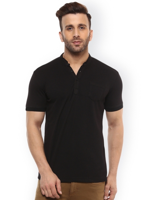 

Mufti Men Black Solid Mandarin Collar T-Shirt