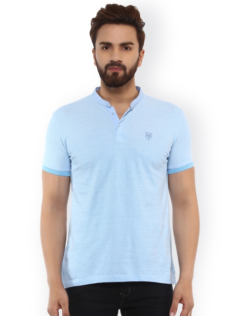 

Mufti Men Blue Solid Mandarin Collar T-Shirt