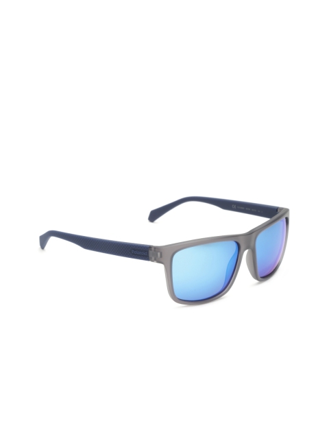 

Polaroid Men Polarised Mirrored Rectangle Sunglasses 2058/S RCT 555X, Blue