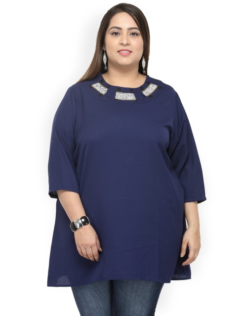 

pluss Women Navy Blue Solid Top