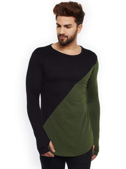 

Hypernation Men Black & Green Colourblocked Round Neck T-shirt