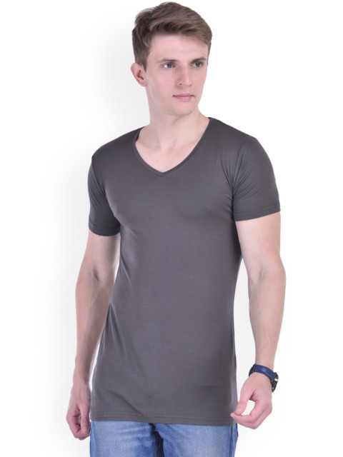 

Tinted Men Grey Solid V-neck Slim Fit T-shirt