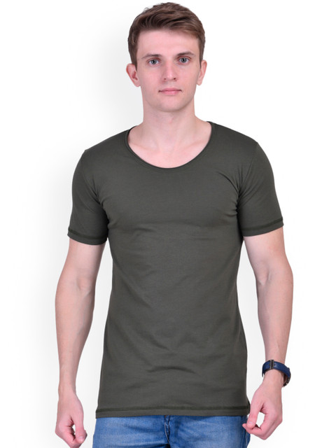 

Tinted Men Olive Green Solid Slim Fit Round Neck T-shirt