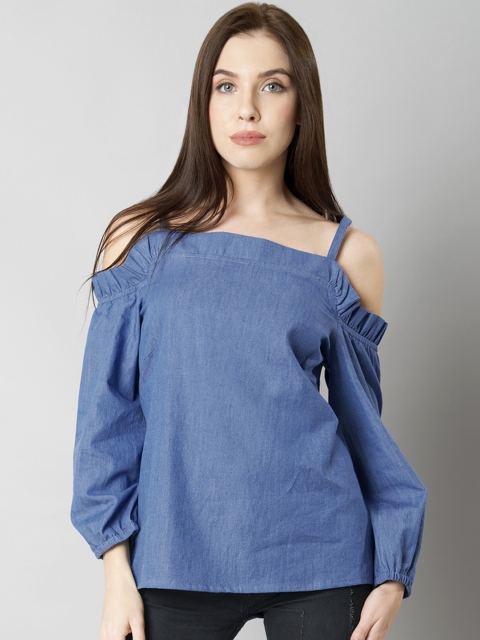 

FabAlley Women Blue Solid Off-Shoulder Top