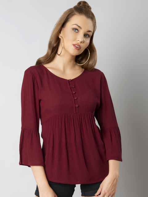 

FabAlley Women Maroon Solid Empire Top