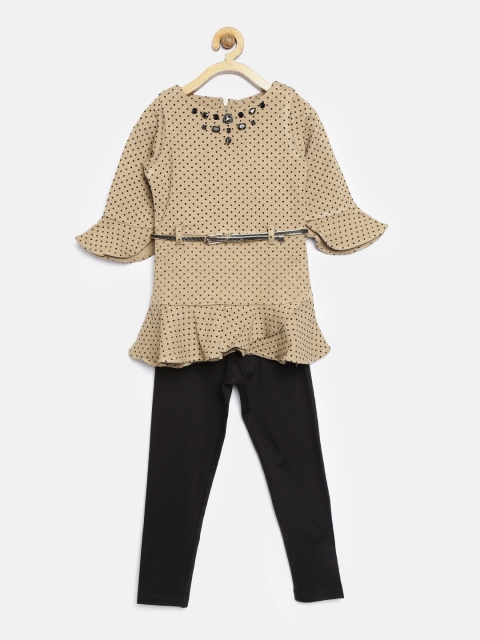 

Tiny Girl Girls Beige & Black Printed Top with Leggings