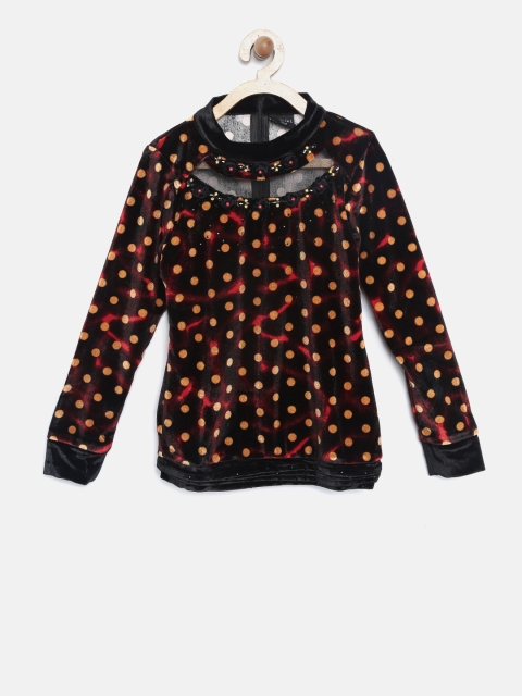 

Tiny Girl Maroon & Mustard Yellow Printed Top