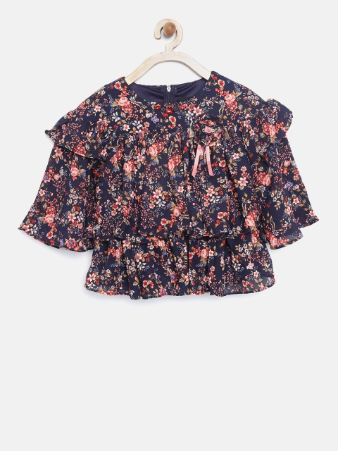 

Tiny Girl Navy Blue Floral Print A-Line Top